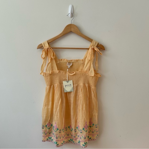 Anthropologie Perch tops Womens 1XL by Blue Pepper Embroidered Smocked Tie Strap - Picture 6 of 9